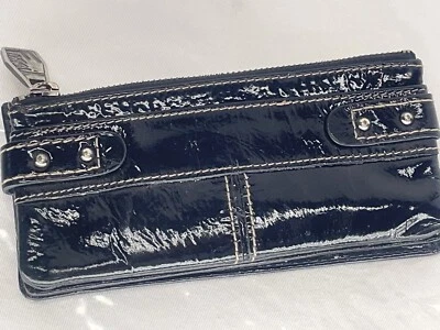 FOSSIL * Cartera sin asas de charol negra con cremallera Bolsillo Cartera/Bolso Foto 1 de 4