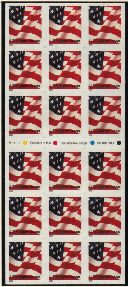 2002 Flag Sc 3625a mint booklet of 18, plate number V1111, fresh mint - Image 1 of 1