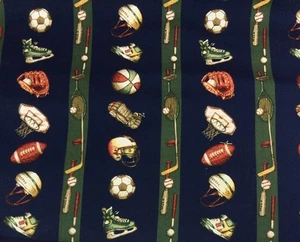 BLOOMCRAFT SOCCER FOOTBALL SPORTS NAVY STRIPE CURTAIN CUSHION FABRIC BY THE YARD - Picture 1 of 5