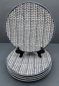 Mikasa Steinzeug AVERY MEDLEY BLAU Geometrisches Design 8" SALATTELLER 5er Set - Bild 1 von 11