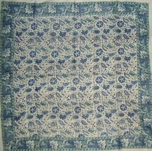 Floral Block Print Scarf Soft Light Cotton 42 x 42 Blue n Green - Bild 1 von 1
