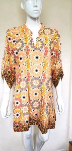 Ivy Jane Women's Top Blouse Floral Printed 3/4 Sleeve Sz L USA Made 100% Cotton - Picture 1 of 14