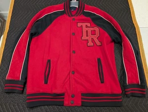 True Religion Varsity Sweater Jacket Letterman Adult XL Cotton Red Snap Up - Picture 1 of 11