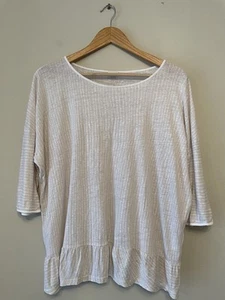 Poetry 100% Linen Top Size 14 Beige Stripe 3/4 Sleeves Oversized Peplum Style - Imagen 1 de 8
