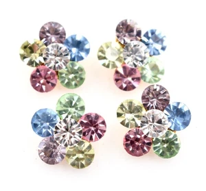 Pastel Crystal Flower Buttons,Gold back,Metal ,Loop, ( 0.4"d ) 4x - Picture 1 of 2