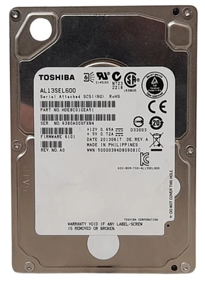 Toshiba AL13SEL600 10K 600GB 2.5" SAS Hard Drive 100% Health - Image 1 of 2