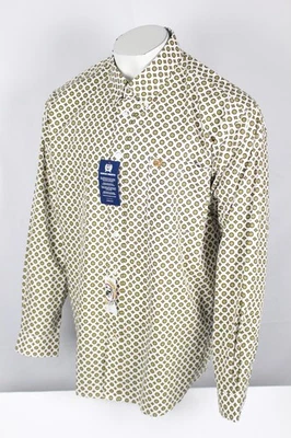 Cinch Men's Classic Fit Button Shirt Long Sleeve White Green Geo Print - Image 1 of 4