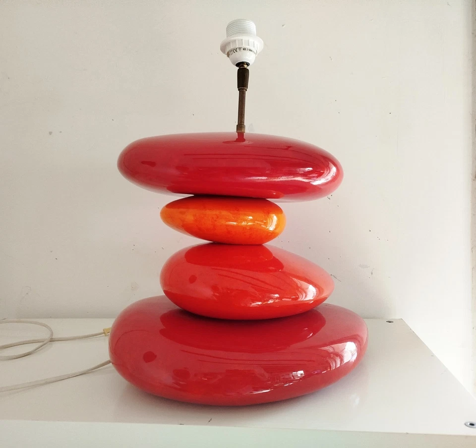 Grande Lampe Céramique design 1980's François Chatain – modèle galets – signée - Photo 1/4