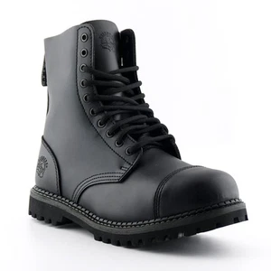 Grinders Men's Stag CS Black Leather Safety Steel Cap Punk Derby Combat Boots - Picture 1 of 8