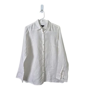 Talbots Leinen Bluse mit Knopfleiste Größe M weiß langarm klassisch ruhig Luxus - Bild 1 von 9