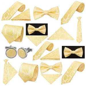 Gold Paisley Wedding Tie Mens Kids Bow Ties Formal Prom Grooms Sets Page Boy - Picture 1 of 50