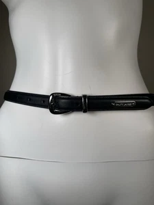Lauren Ralph Black Italian Leather Belt Women’s Sz M Silver Logo Buckle RL 97 - Picture 1 of 12