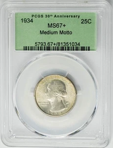 1934 Washington Quarter 25c Medium Motto MS67+ PCGS 30th Anniversay 950690-15 - Picture 1 of 5