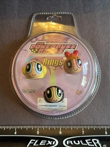 Juego de anillos Powerpuff Girls Blossom Bubbles Buttercup 1999 Cartoon Network nuevo - Imagen 1 de 8