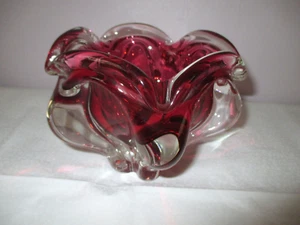 Bohemian Chunky Art Glass Dish Pink/Clear Czech Hand Blown Bowl Josef Hospodka - Picture 1 of 17