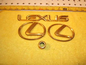 Lexus 1994 ES 300 GOLD plated REAR plastic Genuine Lexus OEM 3 Emblems, 16mm Nut - Picture 1 of 23