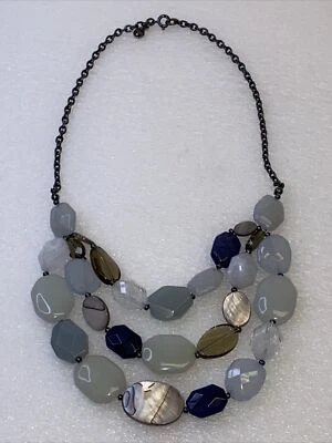 Collar Loft Capas Grueso Piedra Vidrio Azul Blanco Marrón Cadena Gunmetal Foto 1 de 4