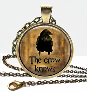 The Crow Knows Glasplatte Anhänger Halskette Handarbeit Krähen & Rabe Schmuck - Bild 1 von 1