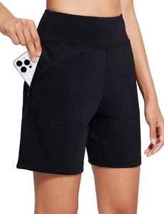 Women's 6.5" Athletic Long Shorts with Zippered Pockets High Waisted Bermuda ... - Picture 1 of 7