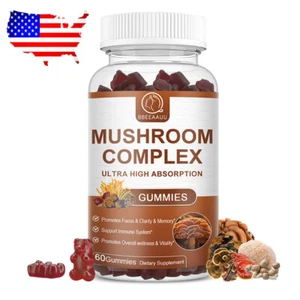 Mushroom Extract Complex Gummies Lions Mane Chaga Reishi Focus Memory Immunity - Picture 1 of 8