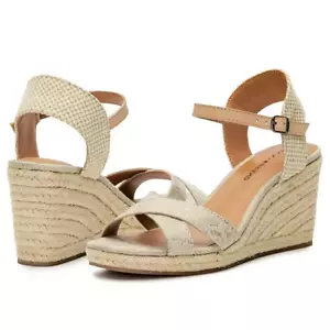 Sandalo con zeppa espadrillas Lucky Brand Maeylee platino naturale (taglia 9) nuovo - Foto 1 di 10
