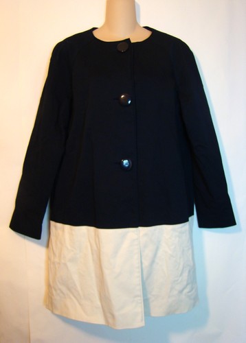 Kate Spade Giacca Cappotto Taglia MEDIA Richie Blu Navy Crema Blocco Colore AC
