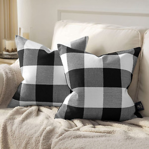 Pack of 2 Gingham Buffalo Plaid Christmas Throw Decorative Pillow Cover Outdoor 