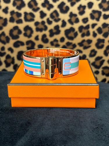 HERMÈS Bracciale Hermes Charniere L Cerniera Miani Oro Rosa Blu Smalto