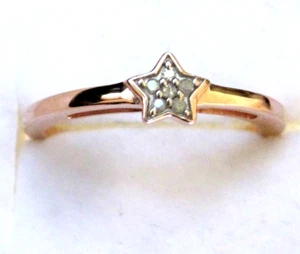 Natural Diamond Star Ring / size 9 / 14K Rose Gold over 925 Sterling Silver - Picture 1 of 4