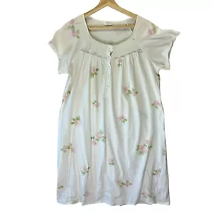 Frette Nightgown Sz Large Cap Sleeve Floral Sleepwear Popover Cotton White FLAW - Picture 1 of 10