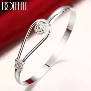 DOTEFFIL Bracciale Bracciale Fiore Rosa Argento Sterling 925 Moda Gioielli - Foto 1 di 6