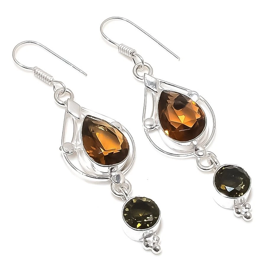 Hessonite Garnet Gemstone Handmade 925 Sterling Silver Jewelry Earring Sz 2.2" - Image 1 of 1