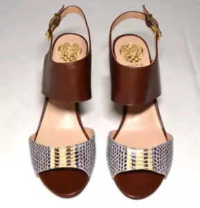 Sandali donna Vince Camuto 8,5 Banna in pelle tacco a blocco scarpe pelle di serpente marrone - Foto 1 di 18