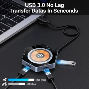 6 in 1 HUB 7 Ports 15W Wireless Charging USB3.0 TF SD Card Reader for Laptop PC - Picture 1 of 7