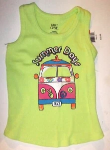 NWT Girls Size 4/5 Tank Summer Days Sleeveless Cotton Green Retro Micro Bus - Picture 1 of 3