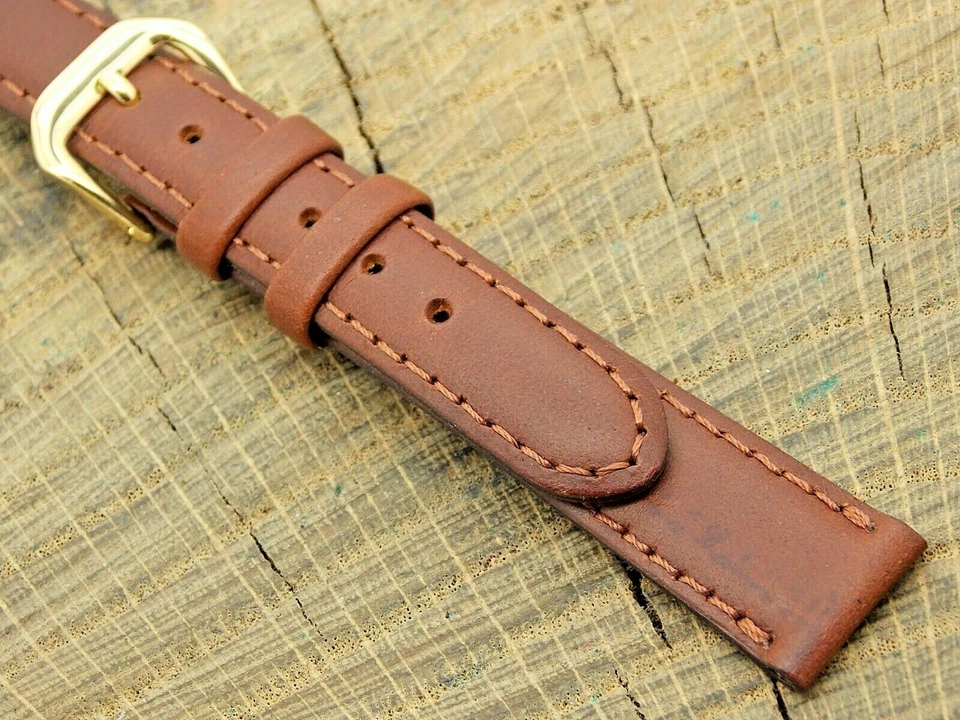 Correa de reloj de colección deBeer Europa NOS sin usar Sierra cuero tono dorado hebilla 14 mm Foto 1 de 4