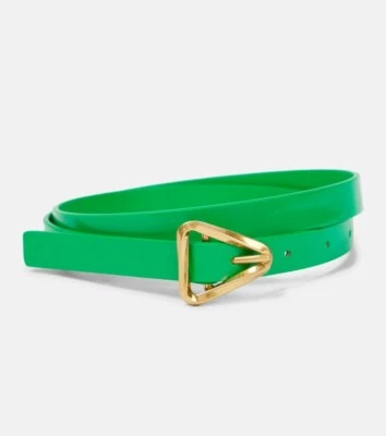 BOTTEGA VENETA Grasp parakeet green leather belt w gold triangle buckle Size 75 - Image 1 of 4