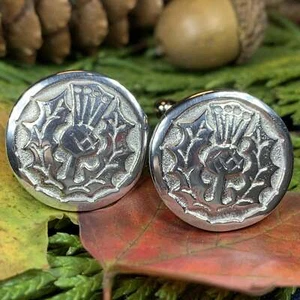Thistle Cuff Links Scotland Scottish Men's Cufflinks Celtic Pewter Gift - Picture 1 of 7