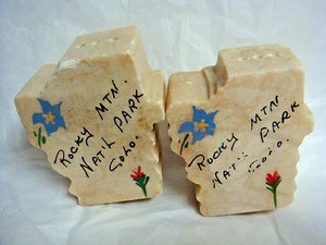 VINTAGE Hand Carved Stone ROCKY MTN NAT'L PARK SOUVENIR Salt & Pepper Shakers - Picture 1 of 8