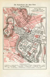 Kaiserforen des alten Rom historischer Stadtplan Karte Lithographie ca. 1907 - Bild 1 von 11