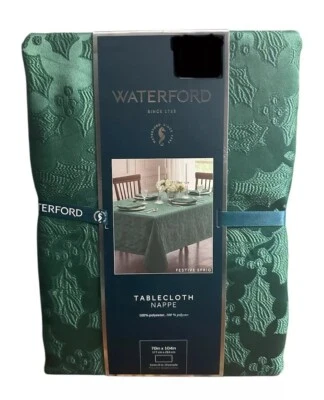 WATERFORD Green Festive Sprig Tablecloth 70” x 104” Formal Christmas NEW - Image 1 of 4