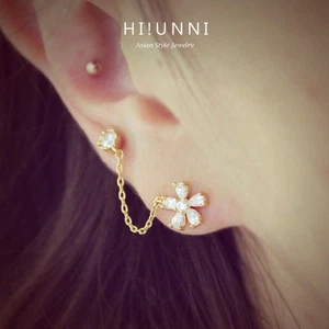 16g Flower cartilage chain earrings / double earrings / two hole earrings / 1pc - Picture 1 of 6