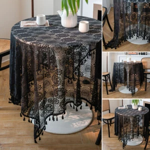 Mantel negro ganchillo borla comedor rectangular mantel cubierta mesa - Imagen 1 de 18