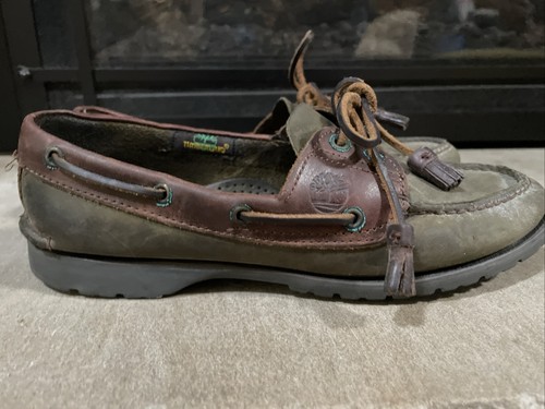 Timberland Boat Dock Scarpe Donna 9 M Classiche Moc Verde Marrone Pelle