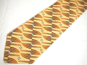 Jos A Bank Mens Necktie Tie Yellow Blue Brown Geometric Silk 60" Career - Picture 1 of 4