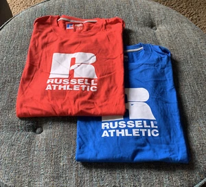 NWOT 2 Russell Athletic T Shirts Men's Size XXL 2XL Blue & Red Classic Logo A6 - Picture 1 of 8