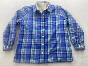 LL Bean Shirt Womens Small Blue Plaid Fleece Lined Flannel Button Down Shacket - Picture 1 of 13