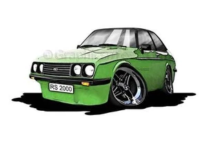 RS2000 MK2 Escort caricatura verde coche dibujos animados estampado A4 - Imagen 1 de 1