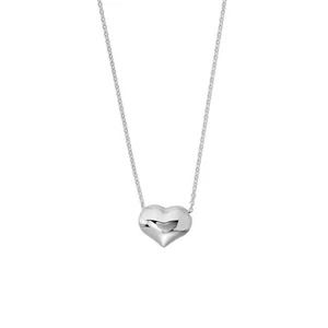 Adjustable Puffed Heart Chain Necklace Real 14K White Gold 18" - Picture 1 of 2