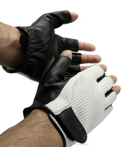 Stylische fingerlose Leder Turnhandschuhe mit atmungsaktivem Stoff - Bild 1 von 7